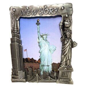 Vintage New York Metal Picture Frame 4" X 6" With Statue of Liberty & Empire Sta